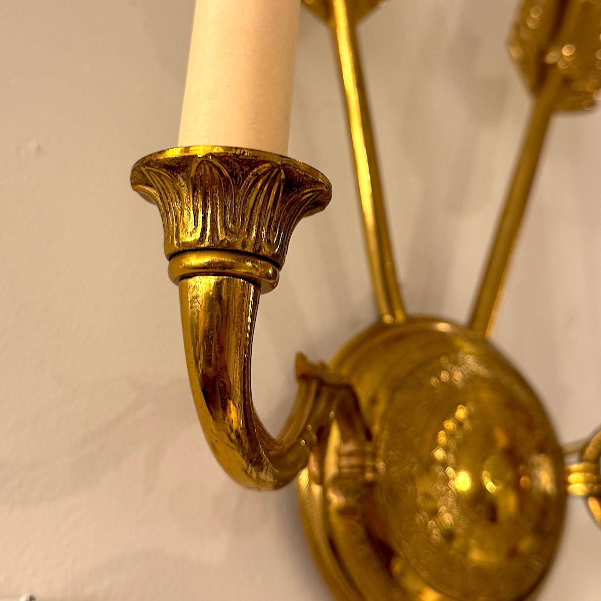 Pair of Empire Style Gilt Bronze Sconces For Sale 3