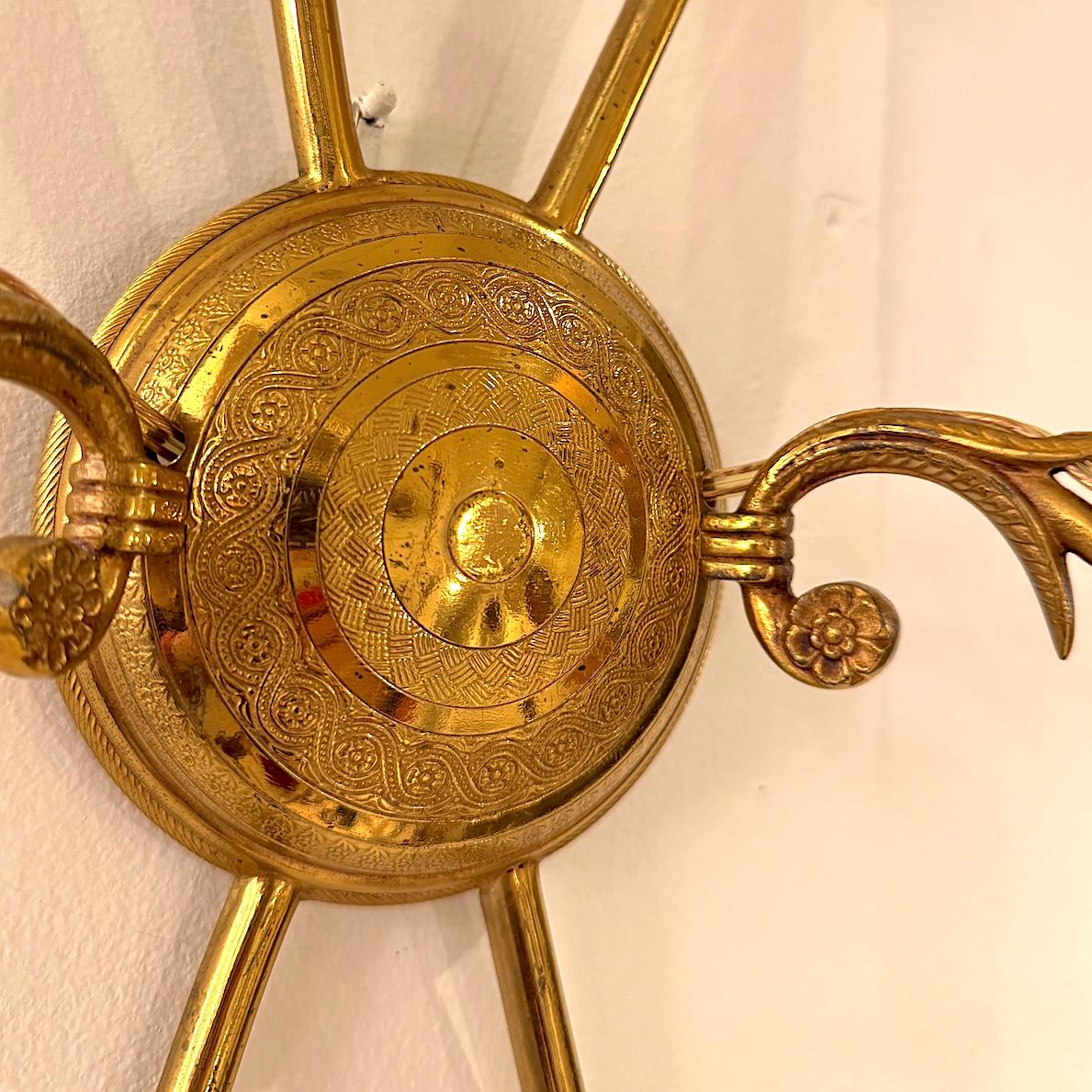 Pair of Empire Style Gilt Bronze Sconces For Sale 4