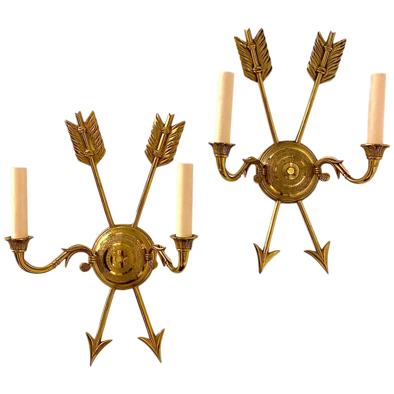 Pair of Empire Style Gilt Bronze Sconces For Sale