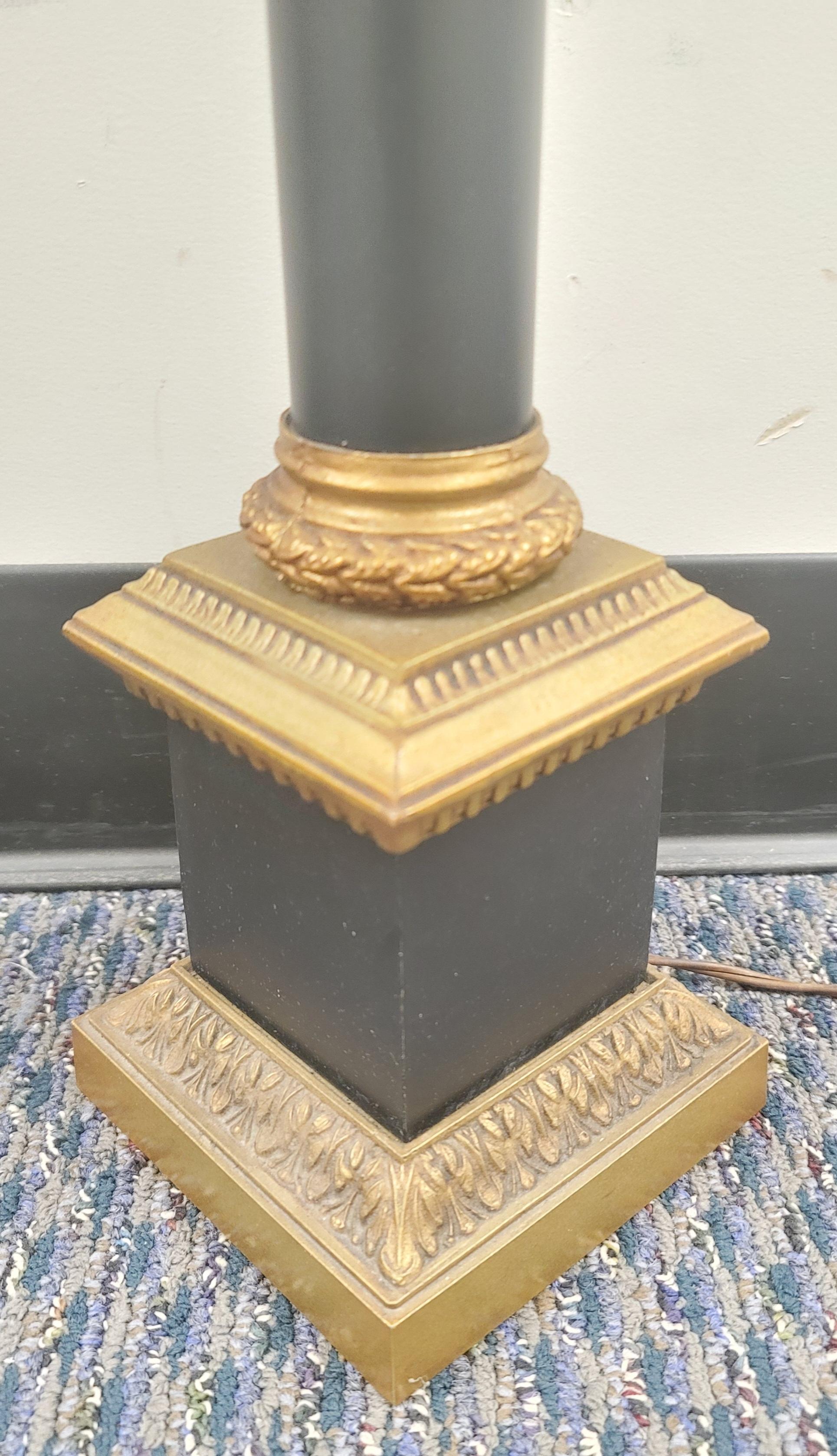 20th Century Pair of Empire Style Gilt Metal and Ebonized Column Lamps For Sale