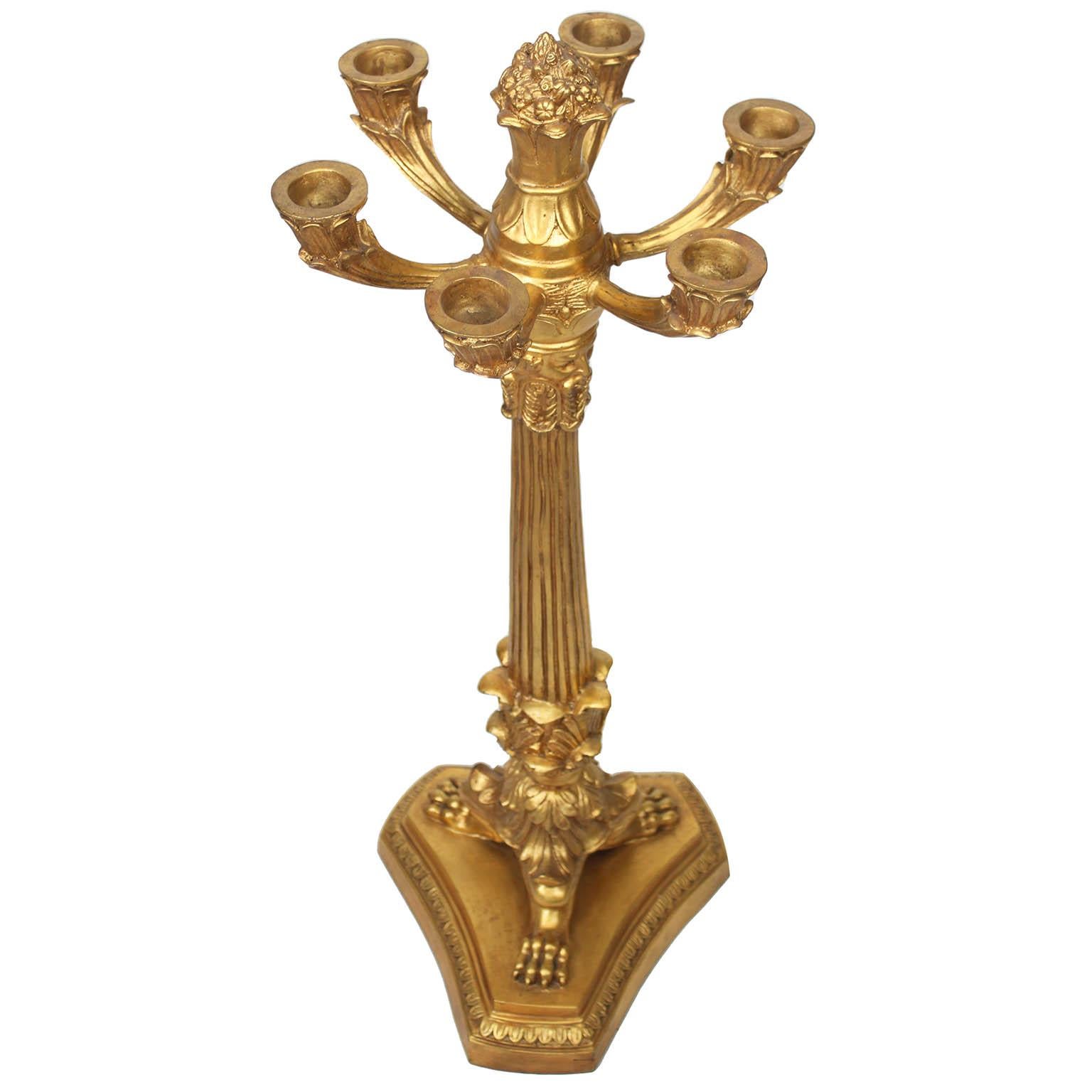 Empire Revival  Pair of Empire Style Gilt-Metal Six-Light Candelabra, After a Model by Thomire For Sale