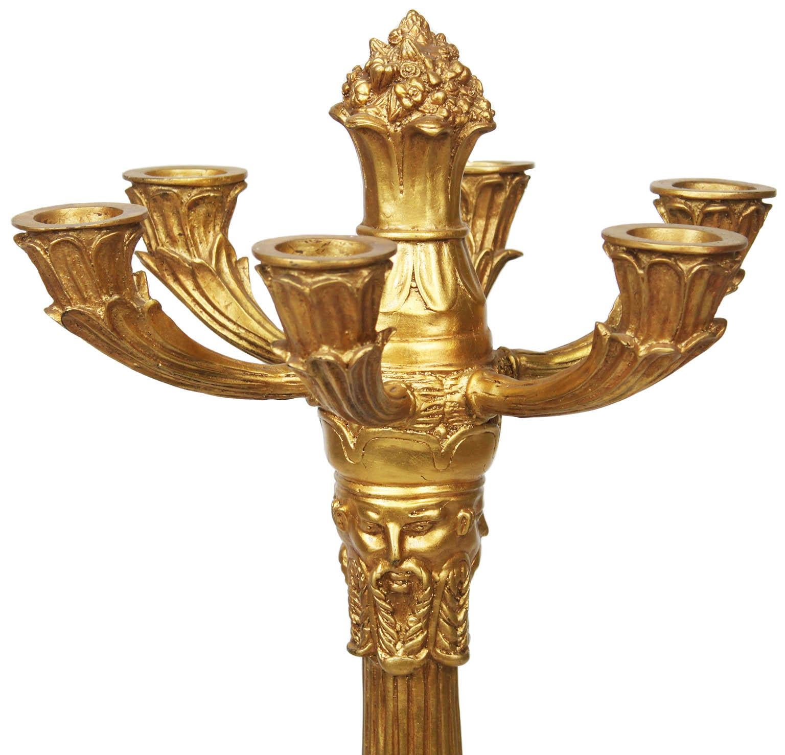 French  Pair of Empire Style Gilt-Metal Six-Light Candelabra, After a Model by Thomire For Sale