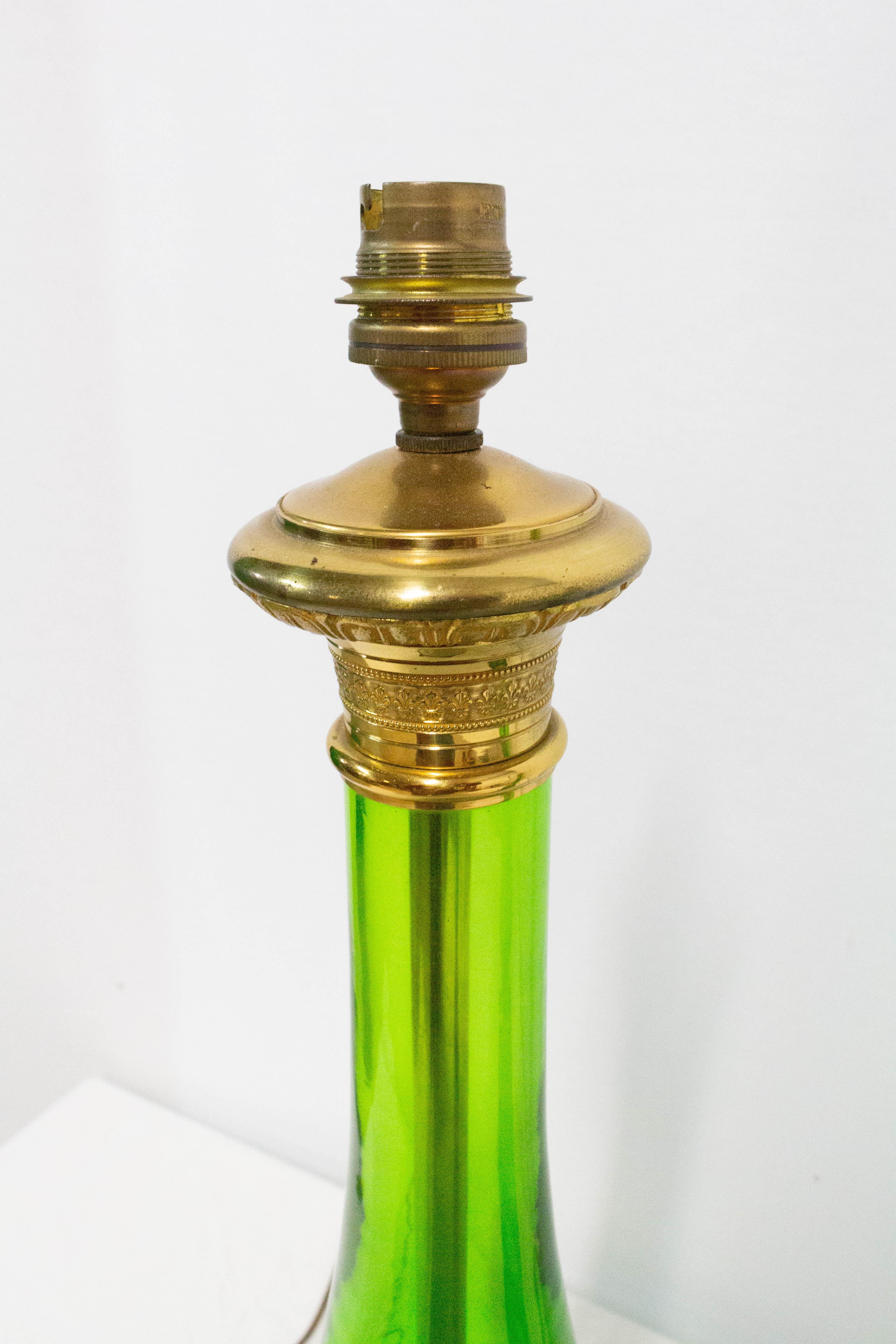 Pair of Empire Style Glass and Brass Column Table Lamp, France Midcentury For Sale 7