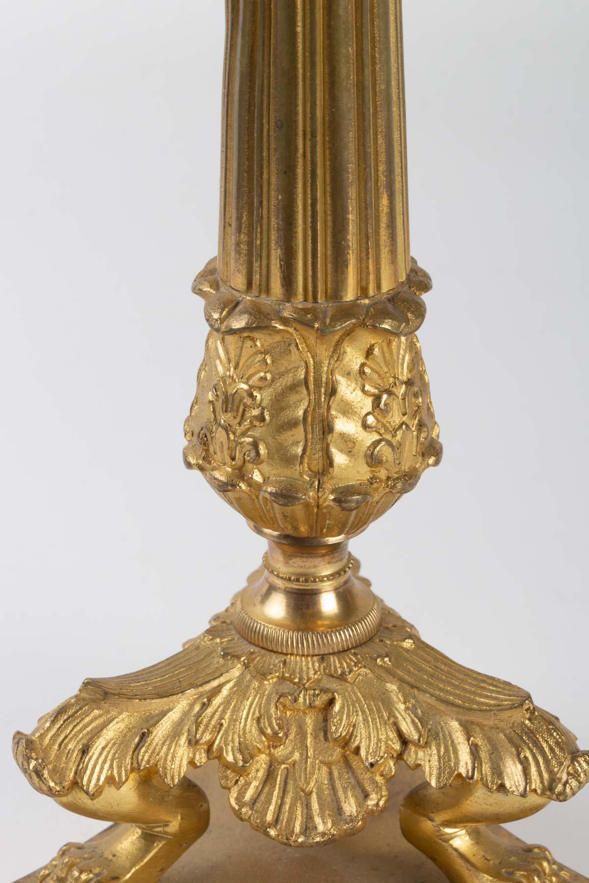 19th Century Pair of Empire Style Golden Bronze Candleholders