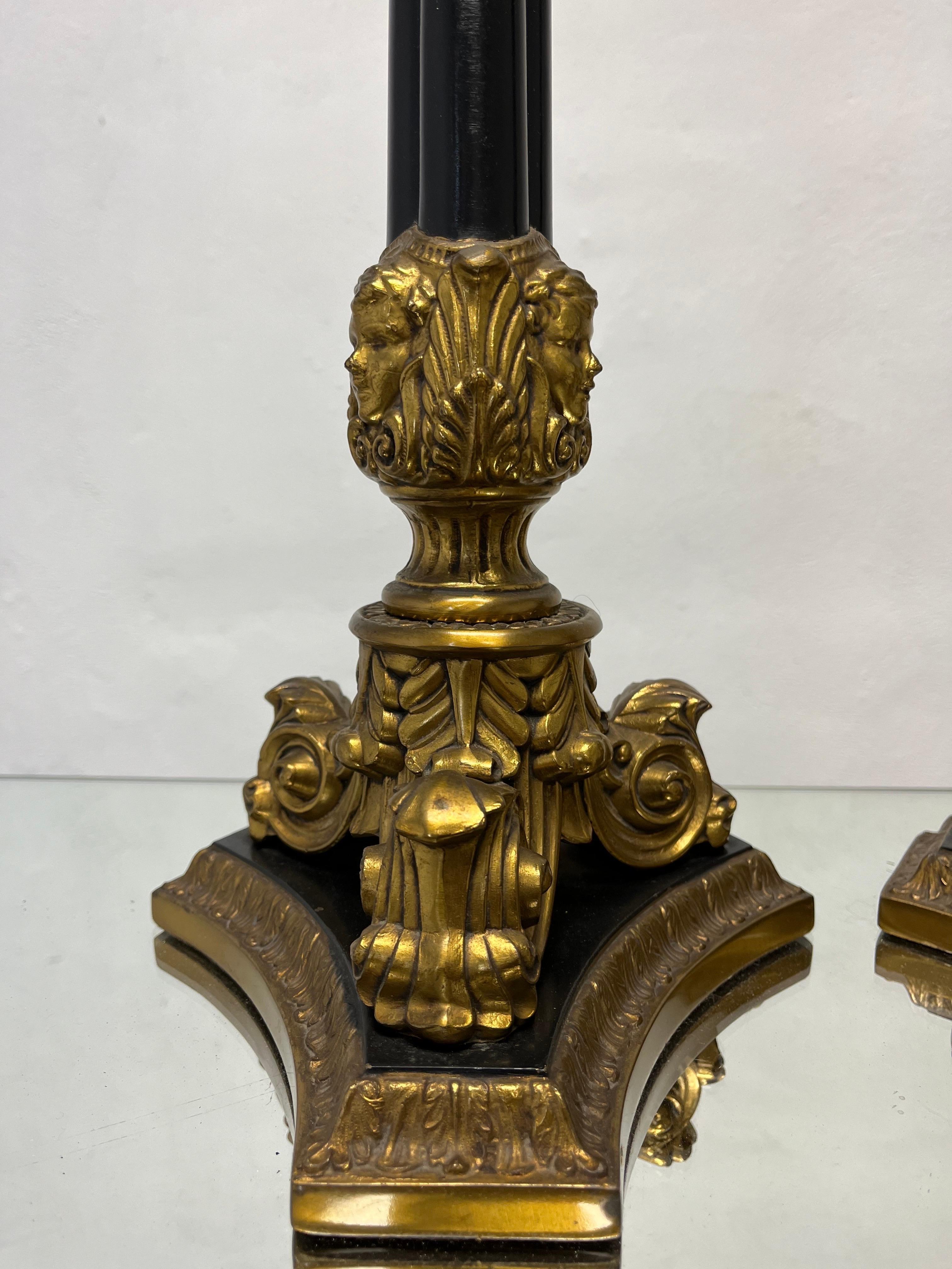 Metal Pair of Empire Style Lamps For Sale