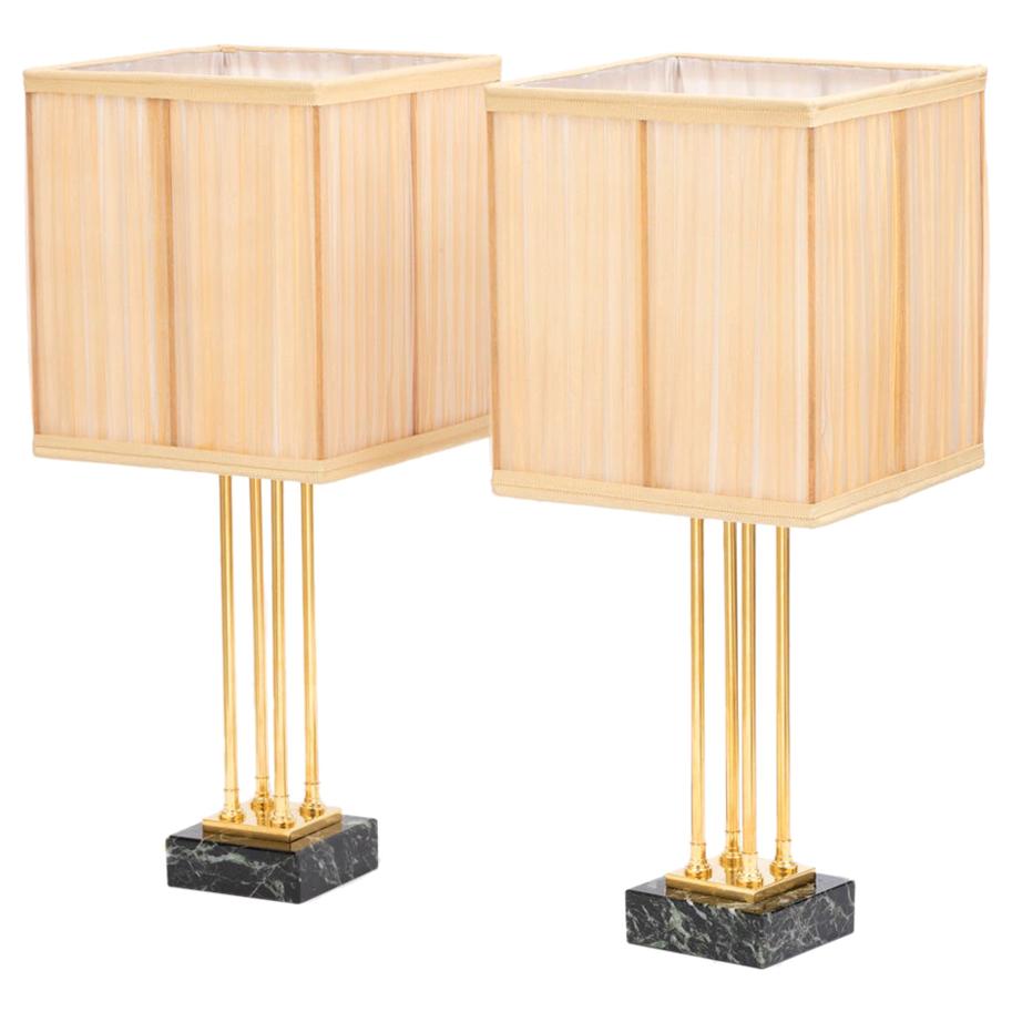 Pair of Empire Style Lamps in Gilt Bronze and Marble, 1970s