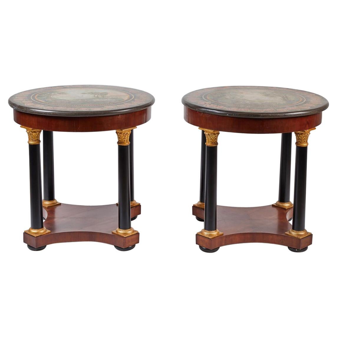 Pair of Empire Style Mahogany Ebonized Gueridon with Parcel-Gilt Details For Sale
