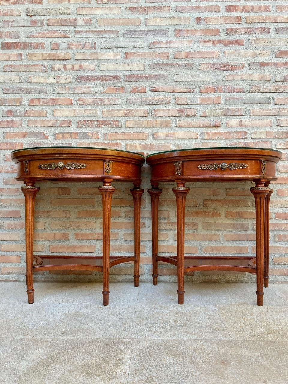 French Pair of Empire Style Mahogany Wood Nightstands, 1930s For Sale