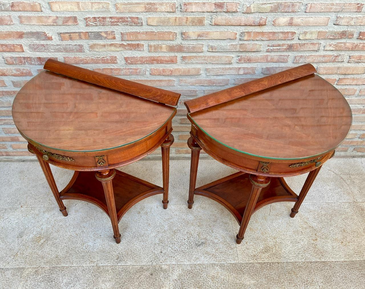 Bronze Pair of Empire Style Mahogany Wood Nightstands, 1930s For Sale