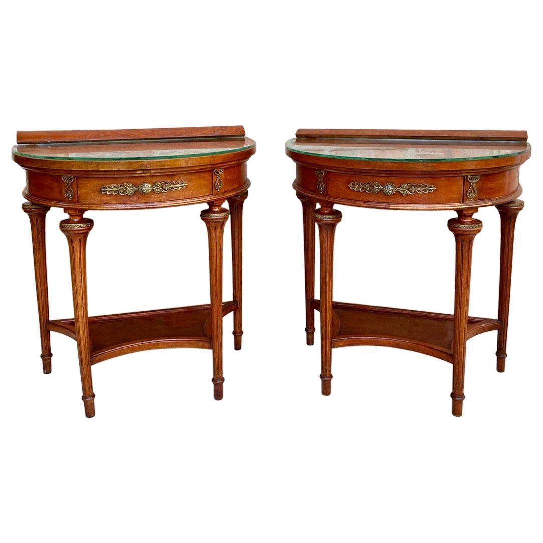 Pair of Empire Style Mahogany Wood Nightstands, 1930s For Sale