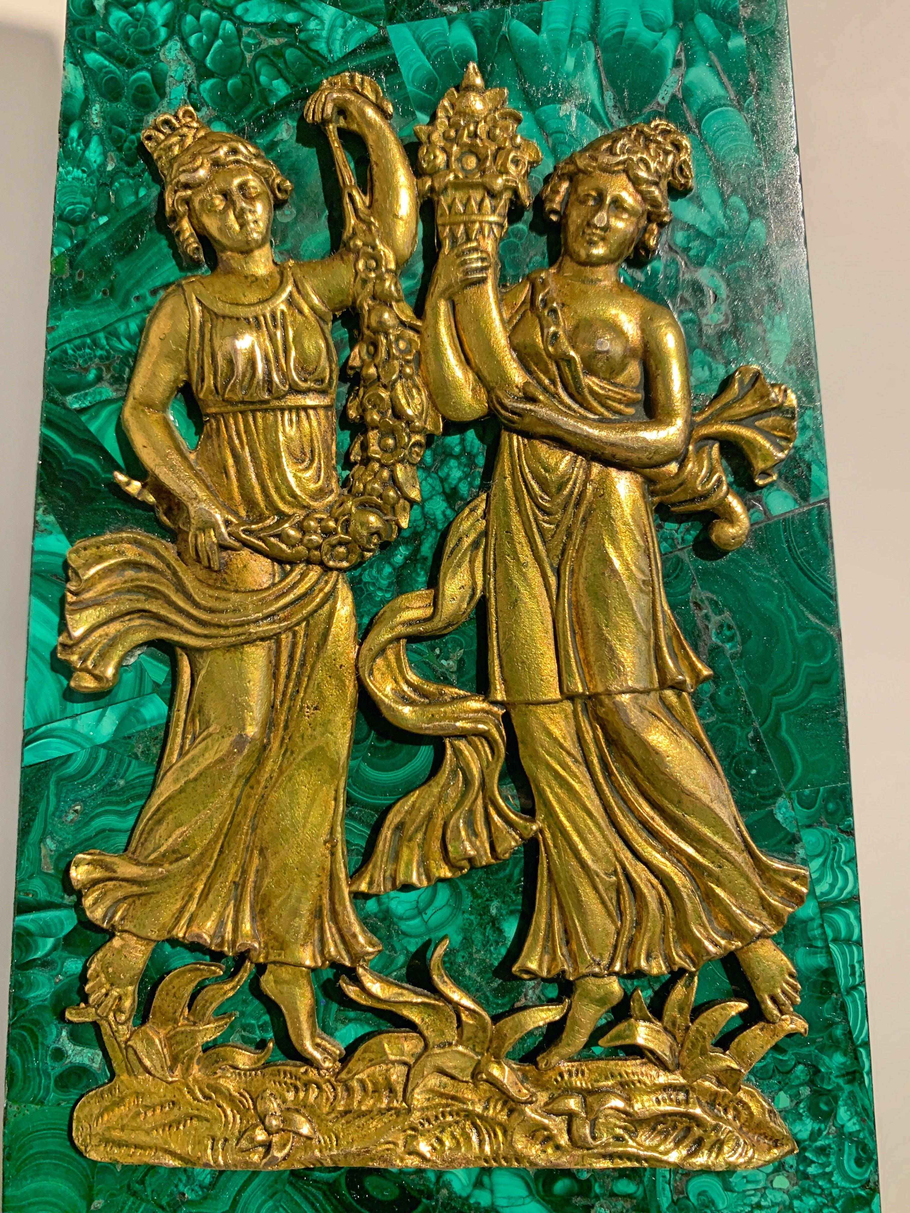 Pair of Empire Style Malachite Obelisks with Ormolu Mounts, 20th Century 8