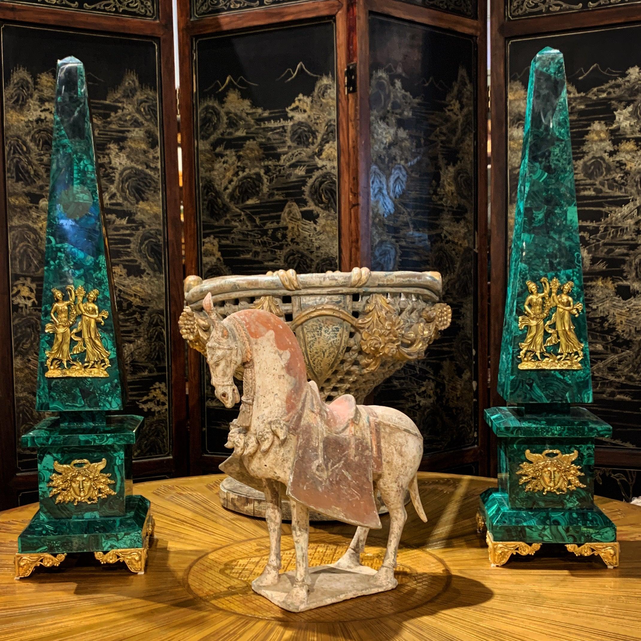 Pair of Empire Style Malachite Obelisks with Ormolu Mounts, 20th Century 10