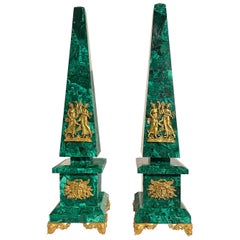 Pair of Empire Style Malachite Obelisks with Ormolu Mounts, 20th Century