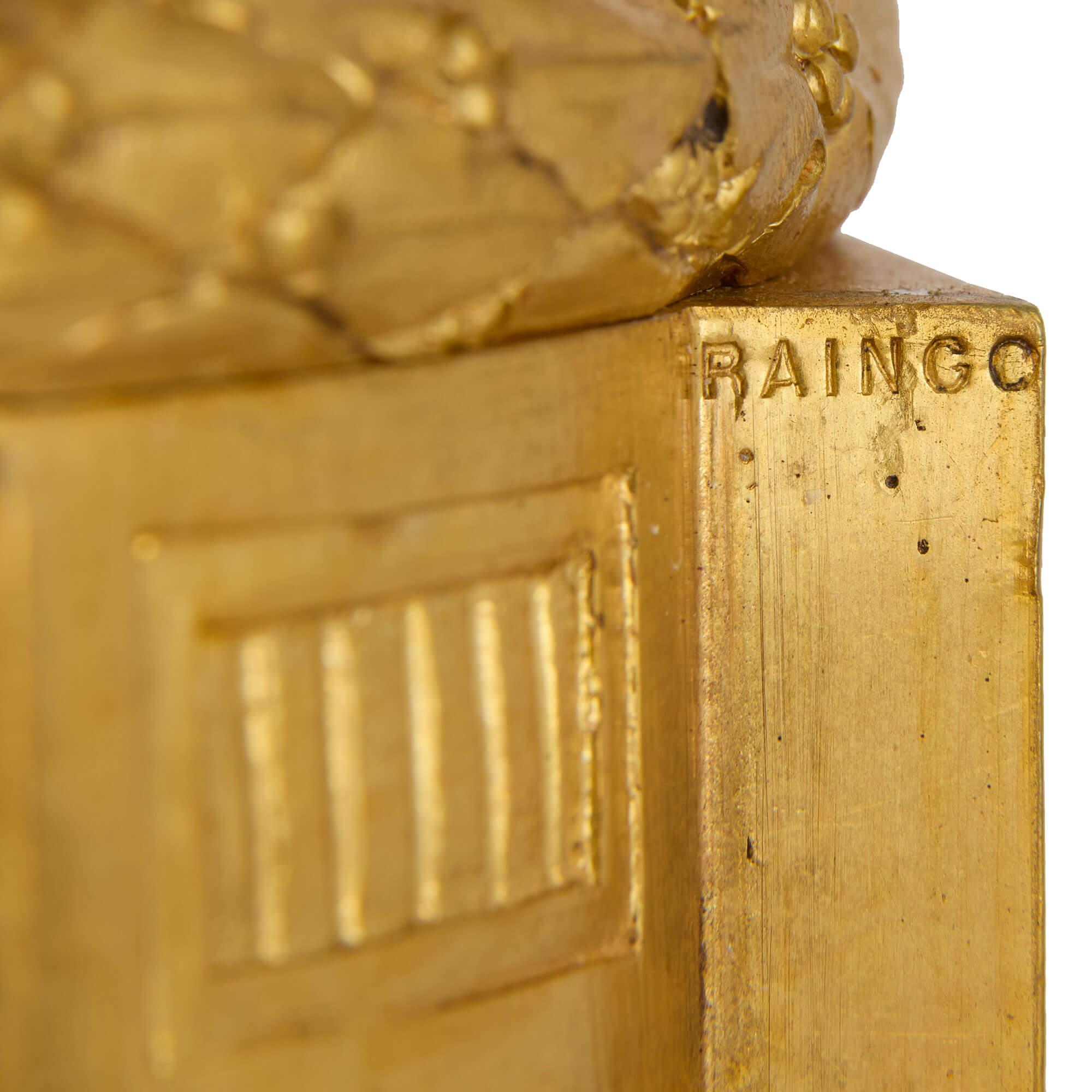 19th Century Pair of Empire-Style Marble and Ormolu Vases by Raingo  For Sale