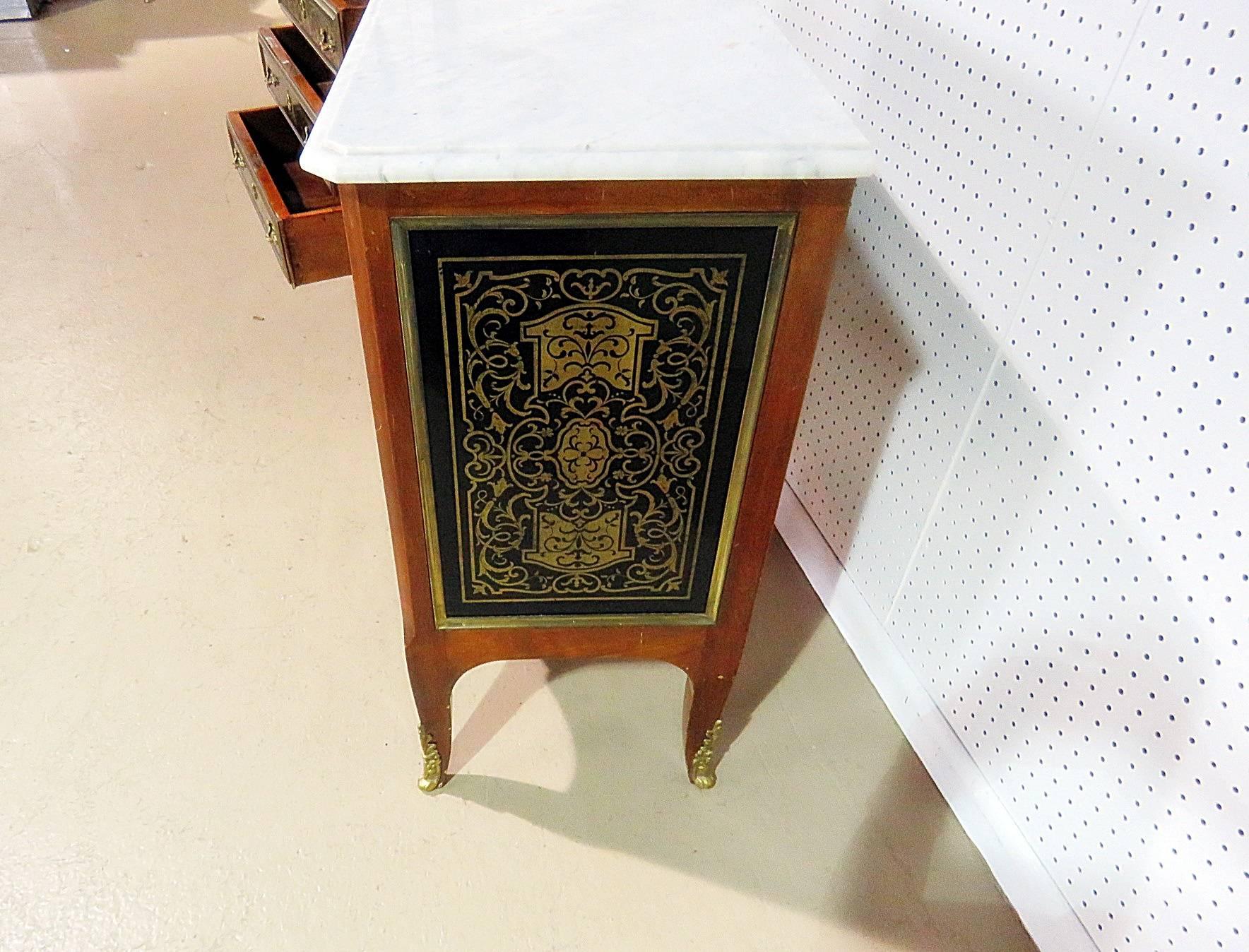 20th Century Pair of French Empire Style Marble Top Nightstands Commodes