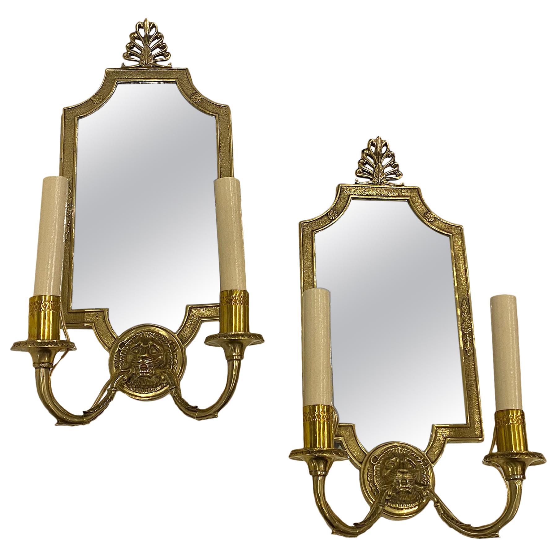 Pair of Empire Style Mirrored Sconces For Sale