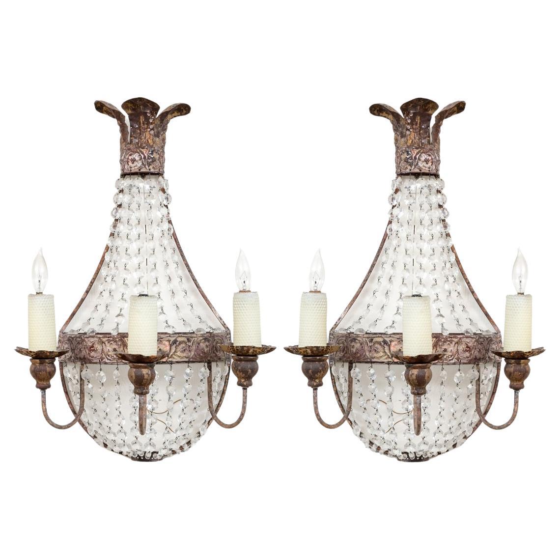 Pair Of Empire Style Niermann Weeks Crystal Wall Sconces For Sale