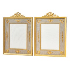 Pair of Empire Style Ormolu Photo Frames with Taupe Silk Slips and Eagles