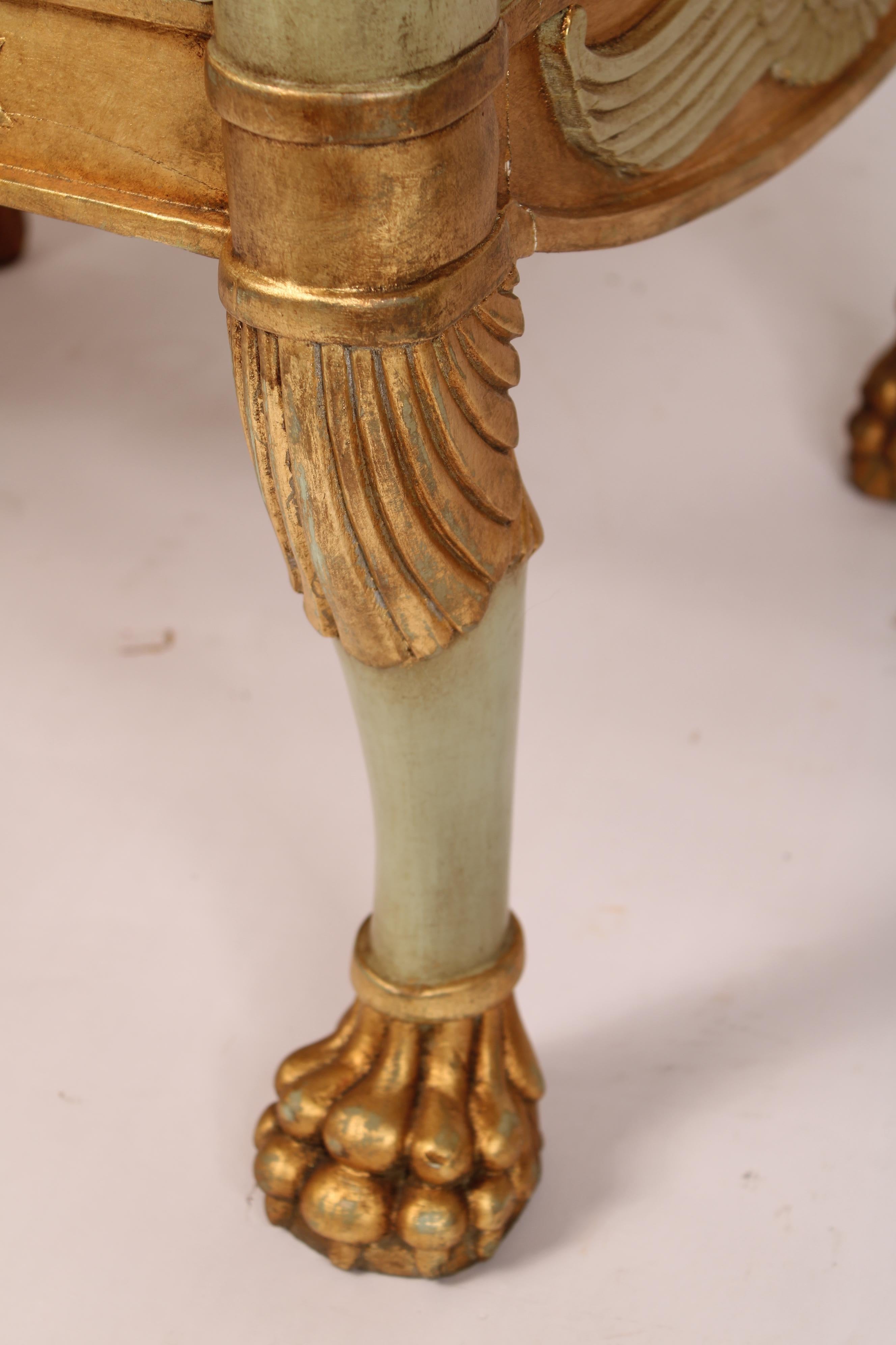 Pair of Empire Style Painted and Gilt Decorated Bergeres For Sale 6