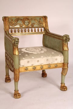 Pair of Empire Style Painted and Gilt Decorated Bergeres