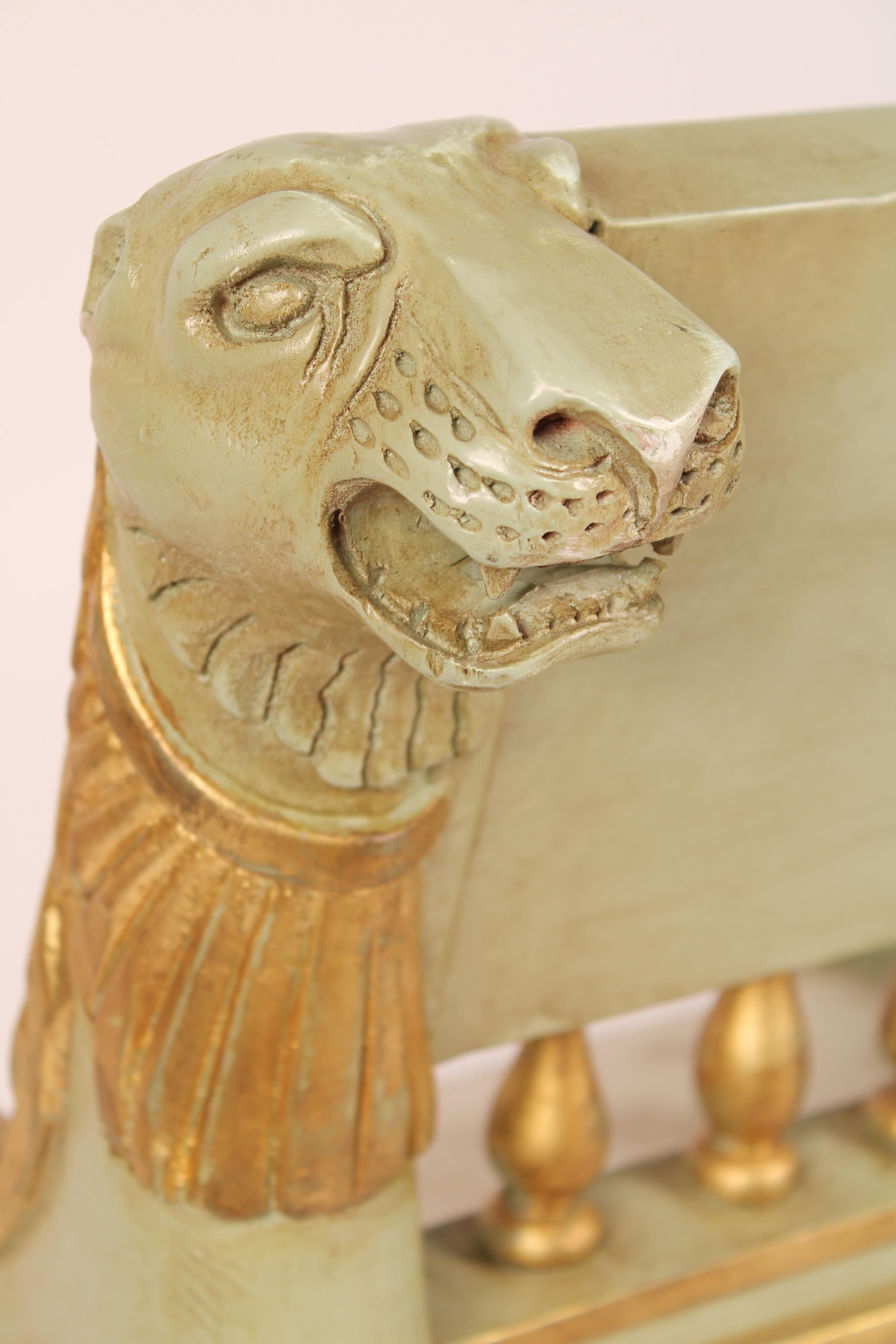 Pair of Empire Style Painted and Gilt Decorated Bergeres For Sale 2