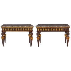 Antique Pair of Empire Style Parcel-Gilt Metal Console Tables