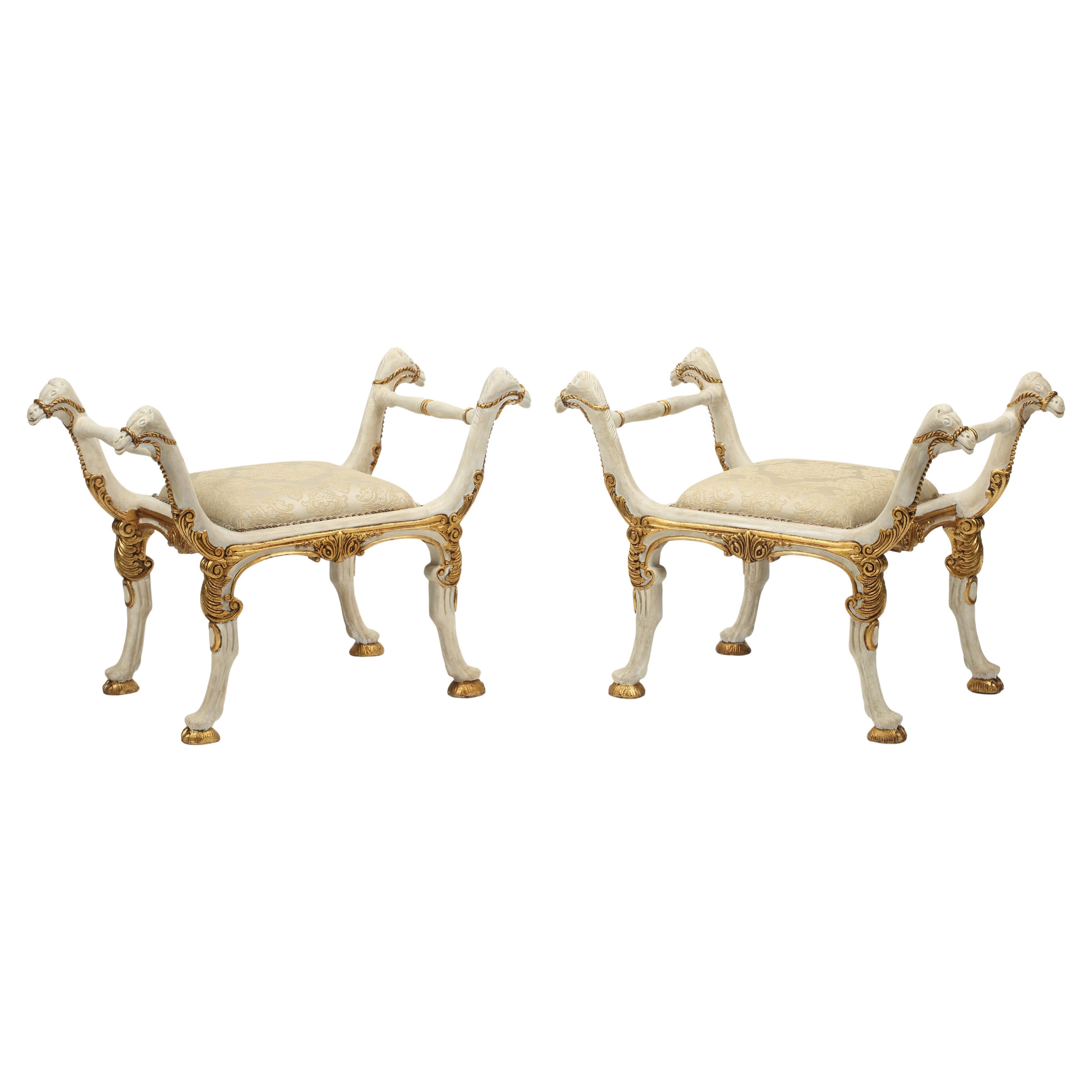 Pair of Empire Style Parcel Gilt Stools