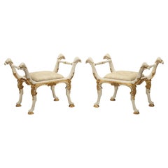 Pair of Empire Style Parcel Gilt Stools