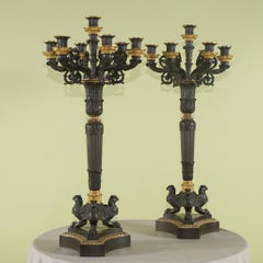 Coppia di candelabri in bronzo dorato e patinato in stile Impero