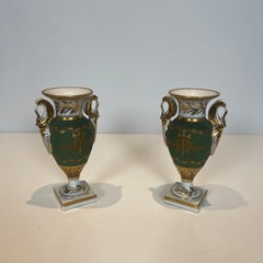 Pair of Empire Style Porcelain Vases Swan Decor