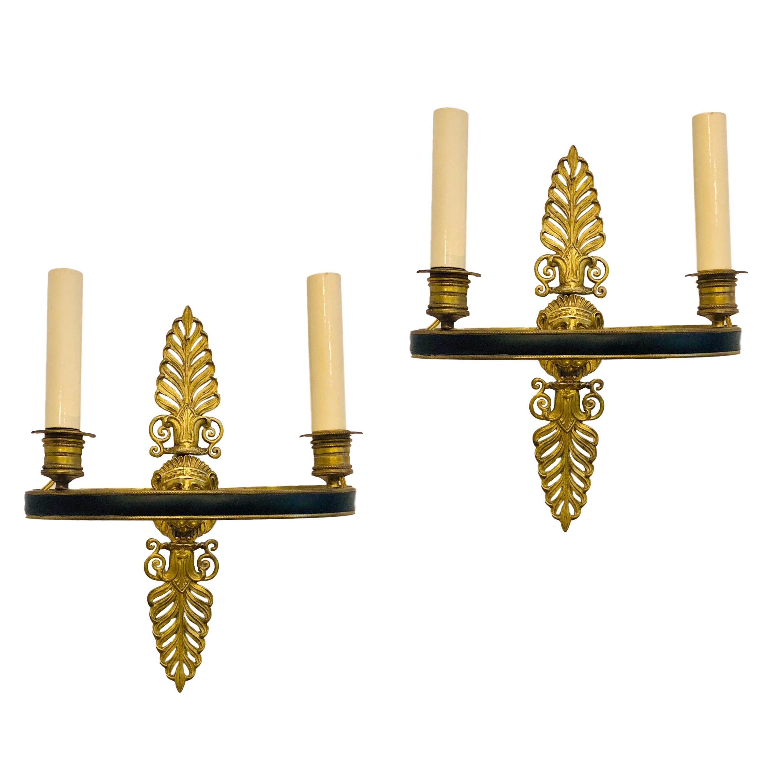 Pair of Bronze Empire Style Sconces For Sale