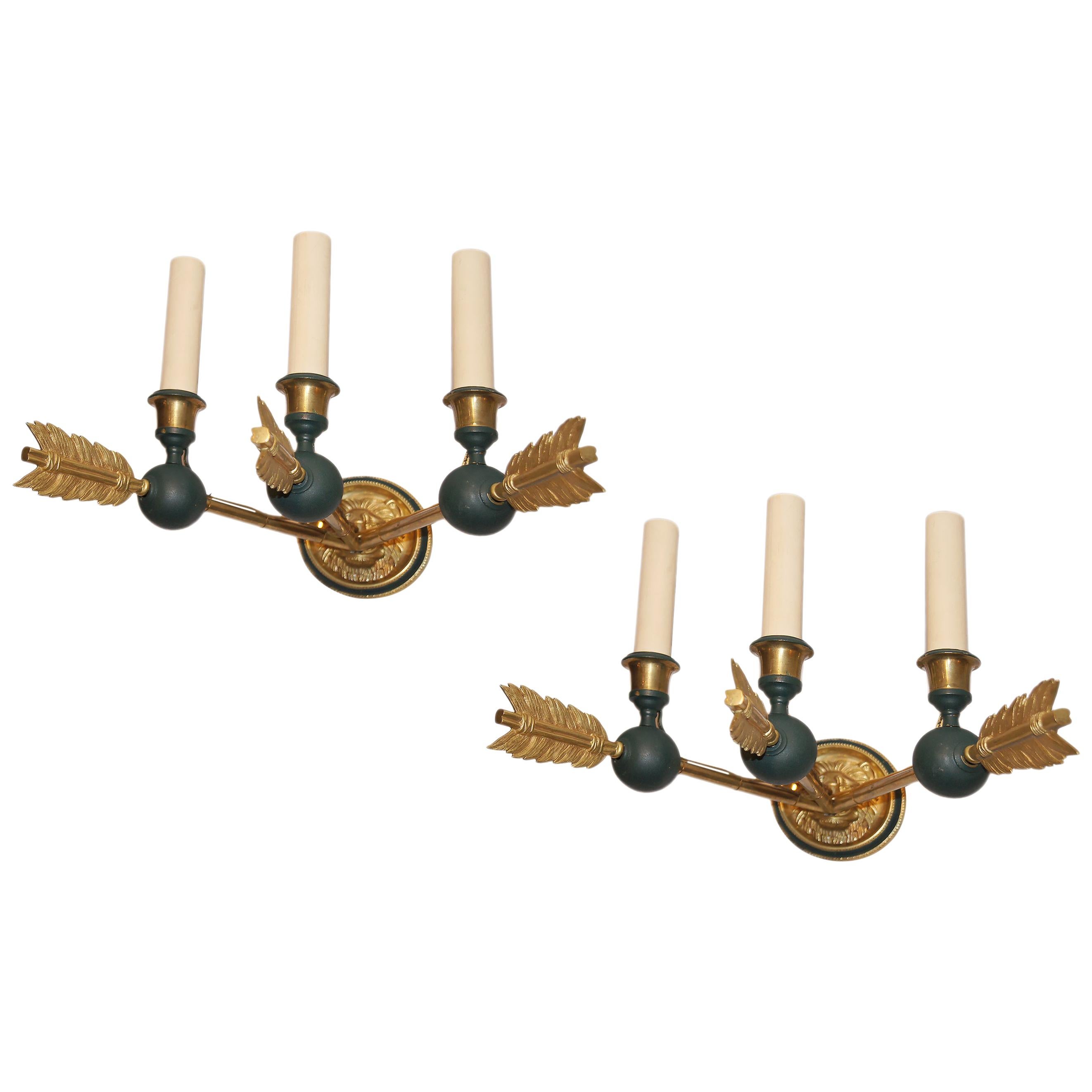 Pair of Empire Style Sconces with Lion Motif For Sale