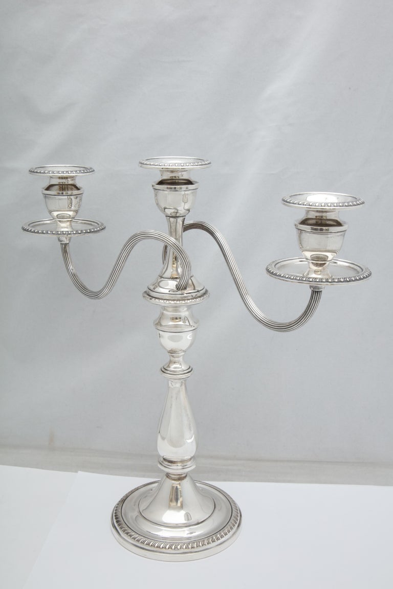 Pair of Empire Style Sterling Silver Candelabra For Sale 1