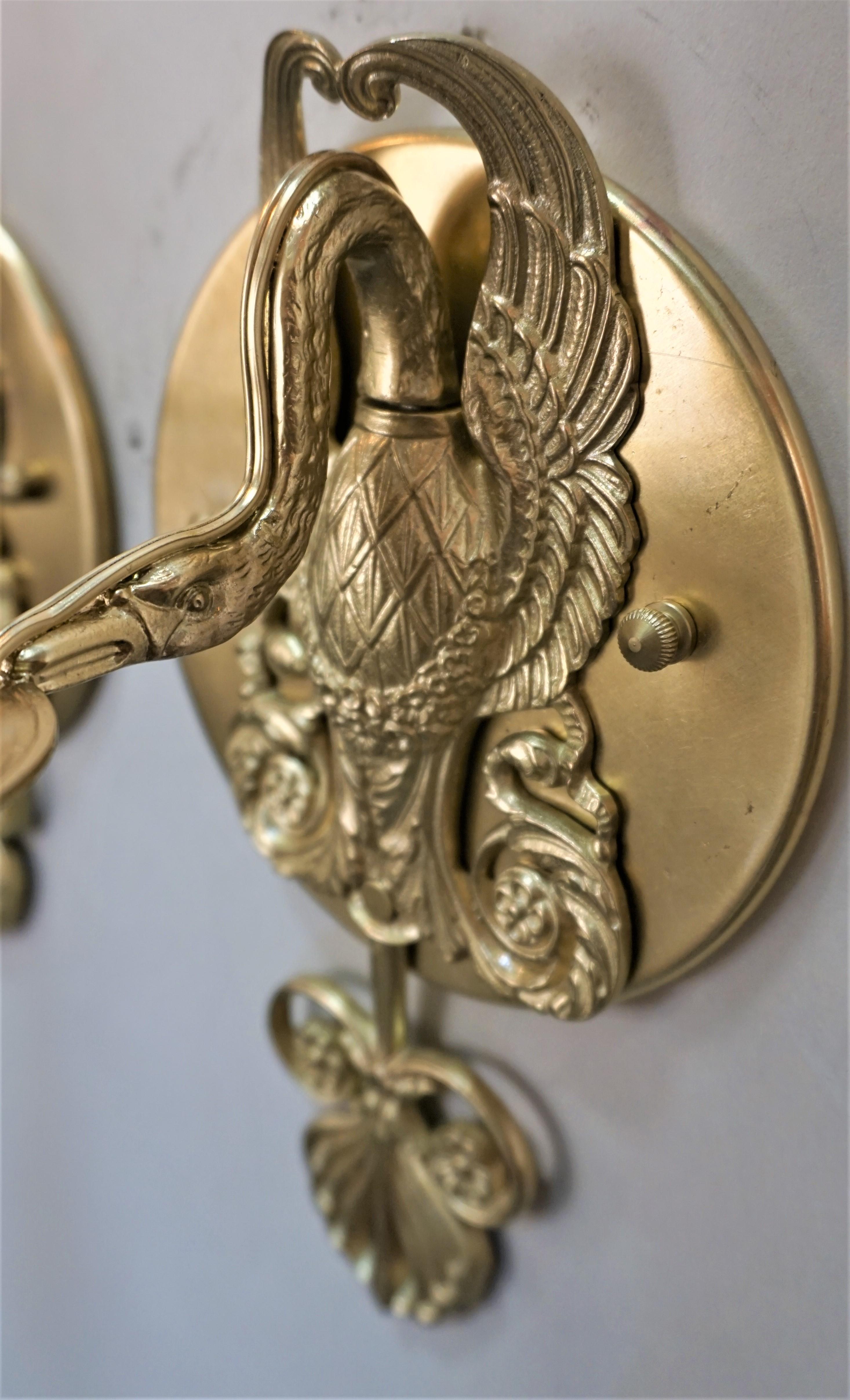 Early 20th Century Pair of Empire Style Swam Wall Sconces For Sale
