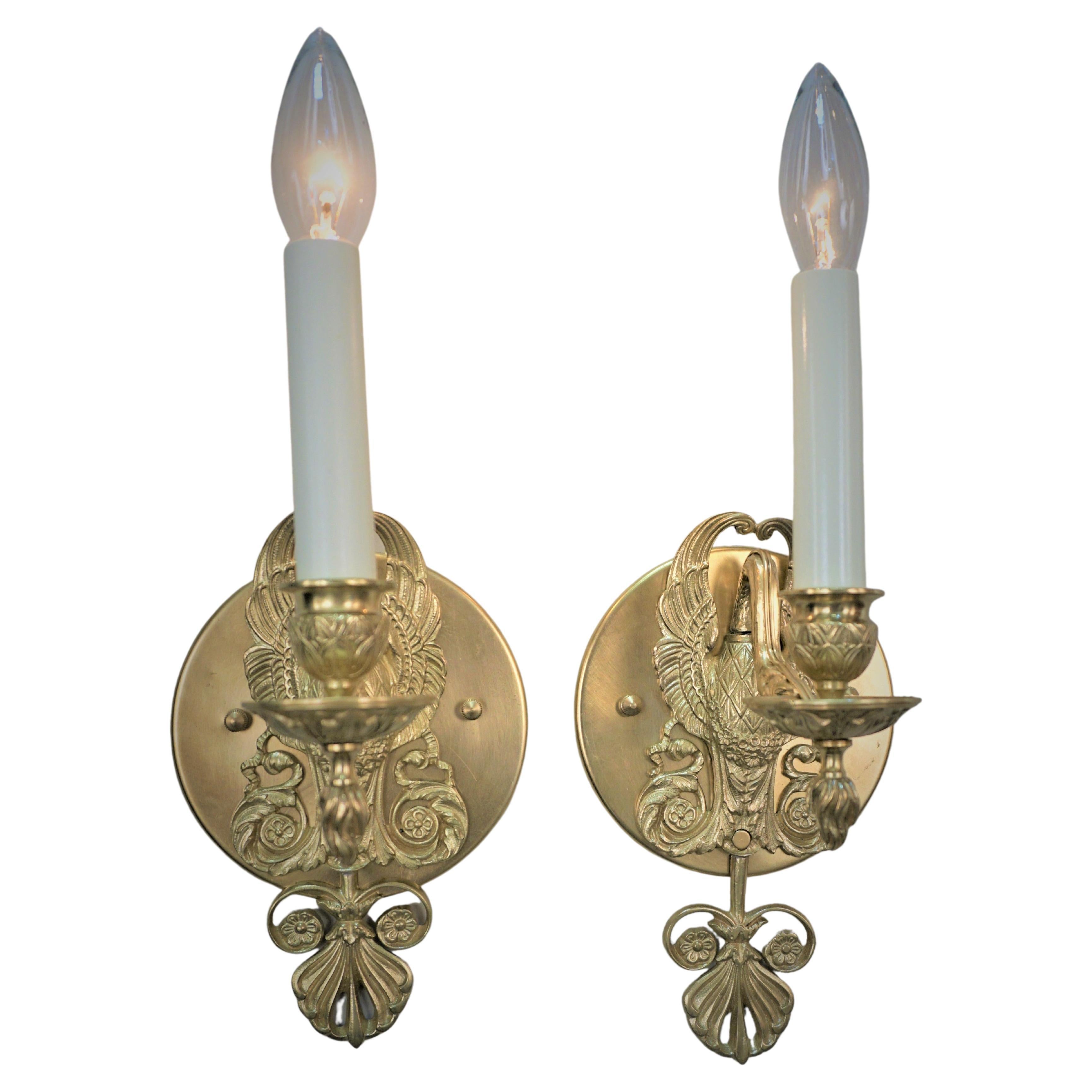 Pair of Empire Style Swam Wall Sconces For Sale