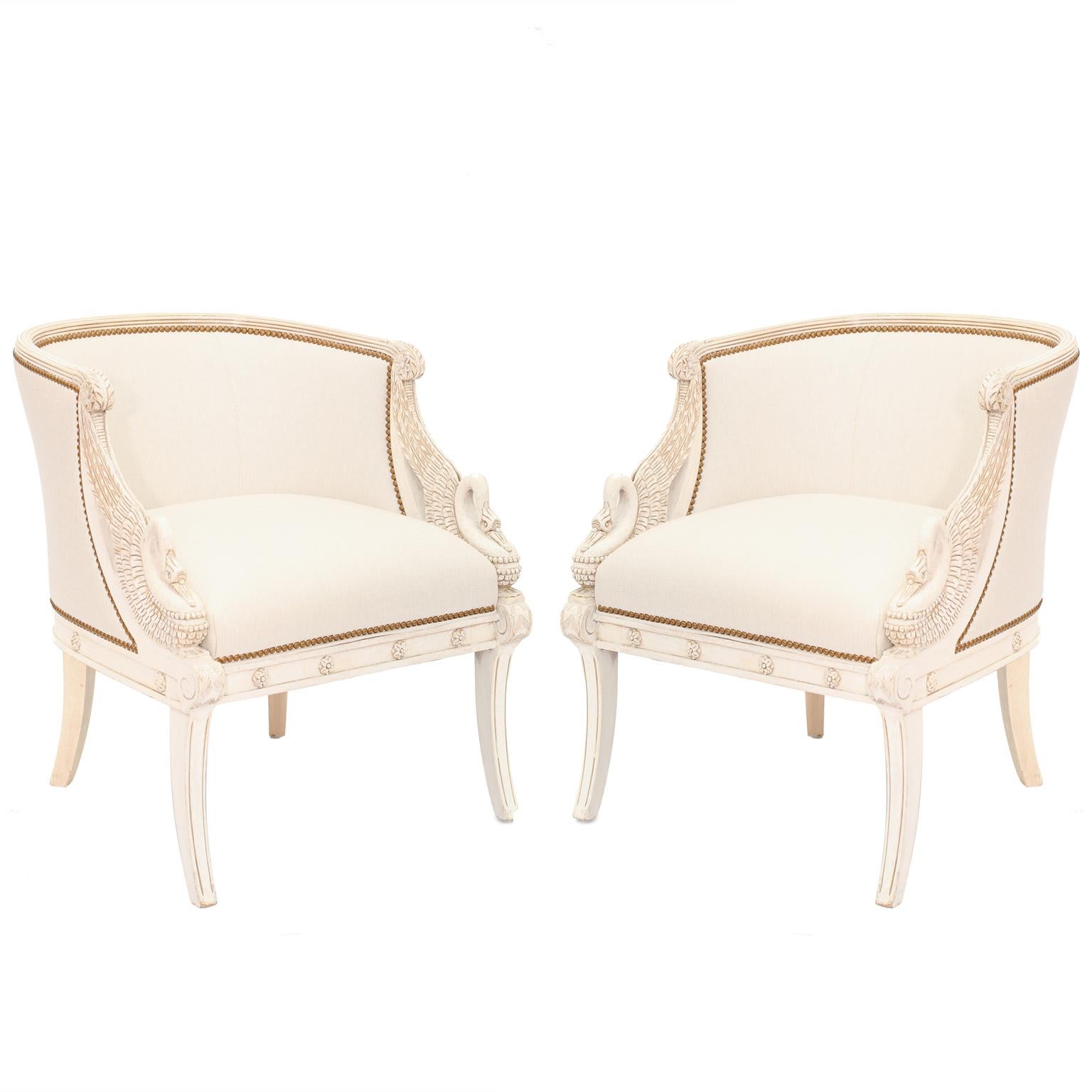 Pair of Empire Style, Swan-Form, Armchairs