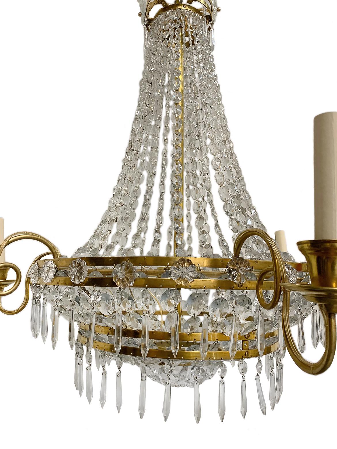 French Pair of Empire Style Swedish Chandeliers, Sold Individually For Sale