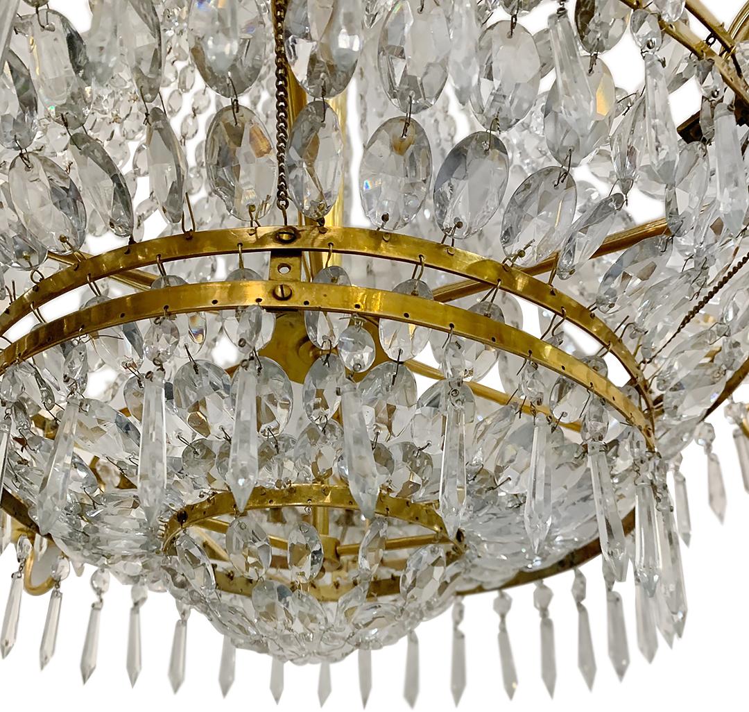 Gilt Pair of Empire Style Swedish Chandeliers, Sold Individually For Sale