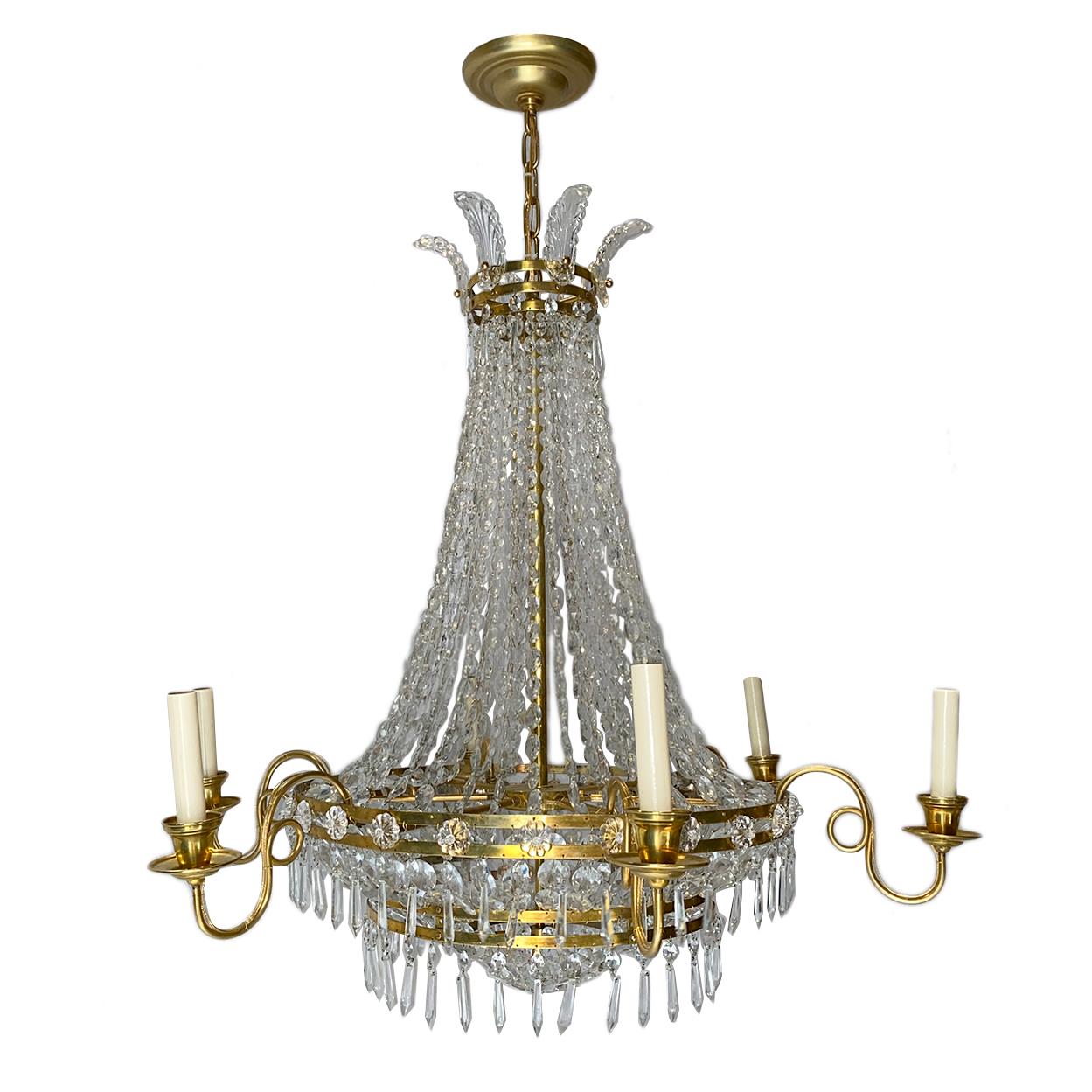 Mid-20th Century Pair of Empire Style Swedish Chandeliers, Sold Individually For Sale