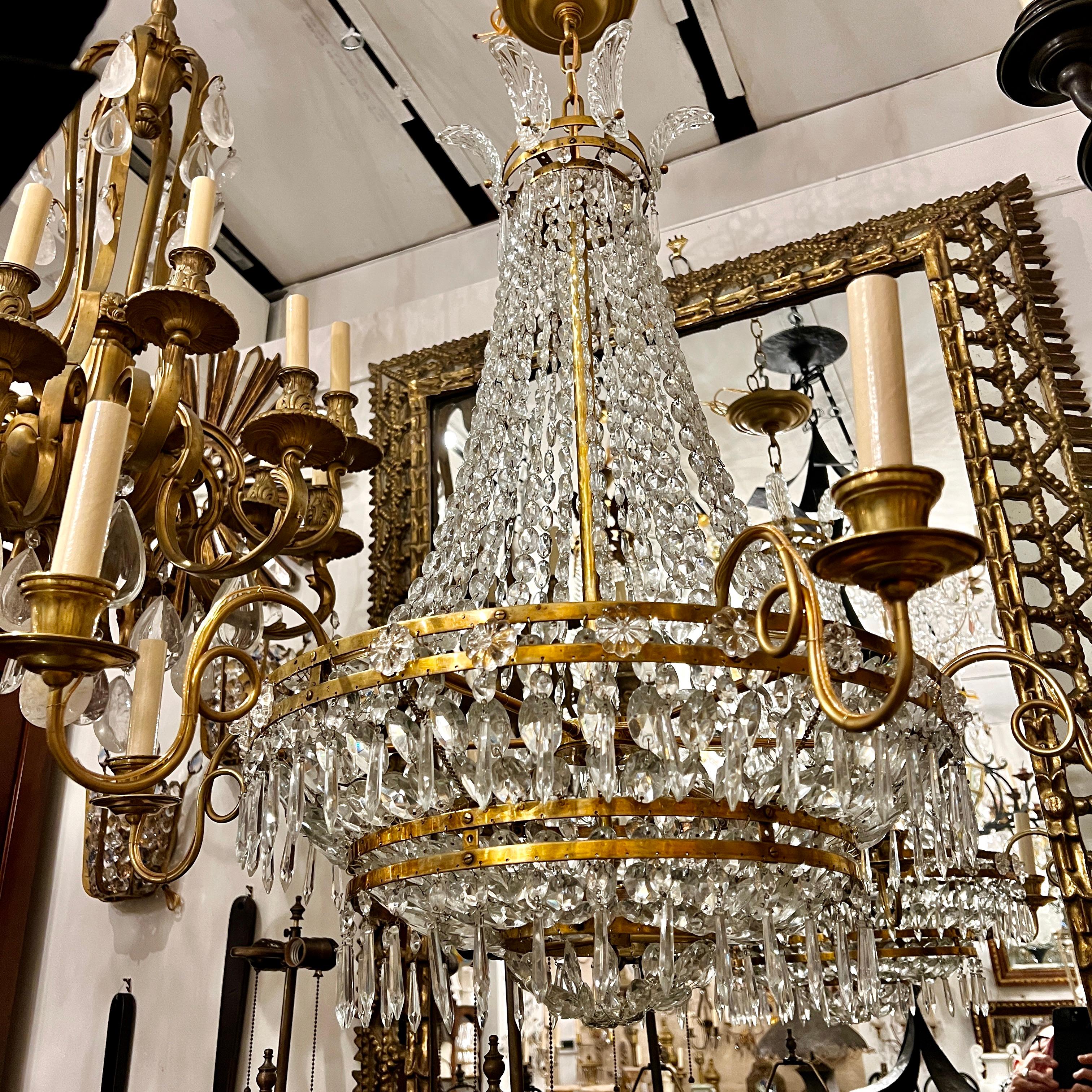 Metal Pair of Empire Style Swedish Chandeliers, Sold Individually For Sale