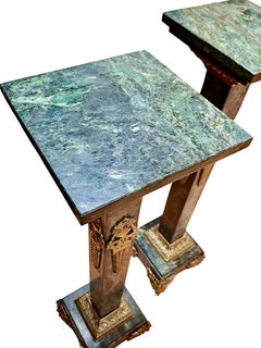 Pair of Empire Style Verde Antico Marble and Gilt Bronze Pedestals