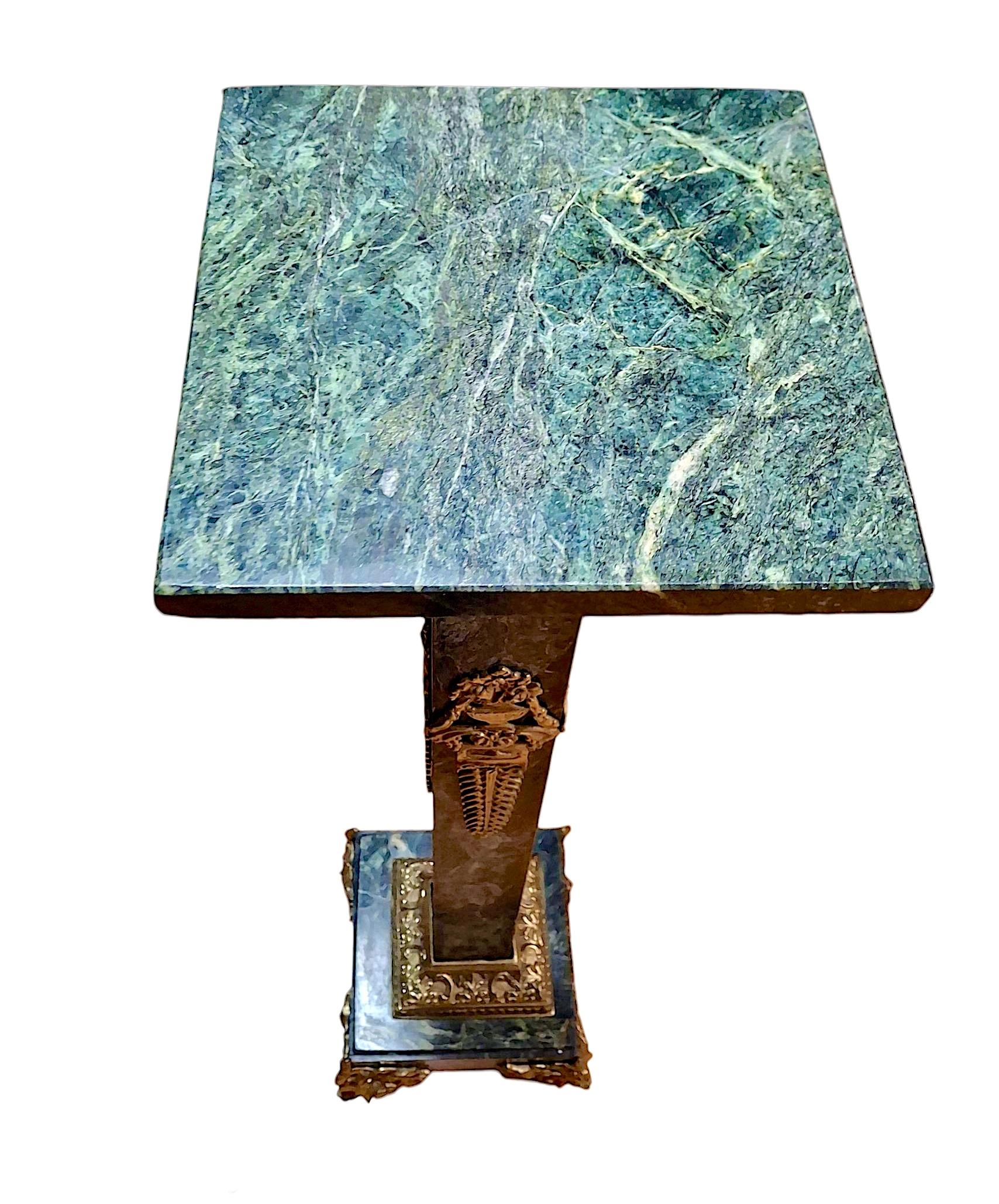 Pair of Empire Style Verde Antico Marble and Gilt Bronze Pedestals In Good Condition For Sale In San Francisco, CA