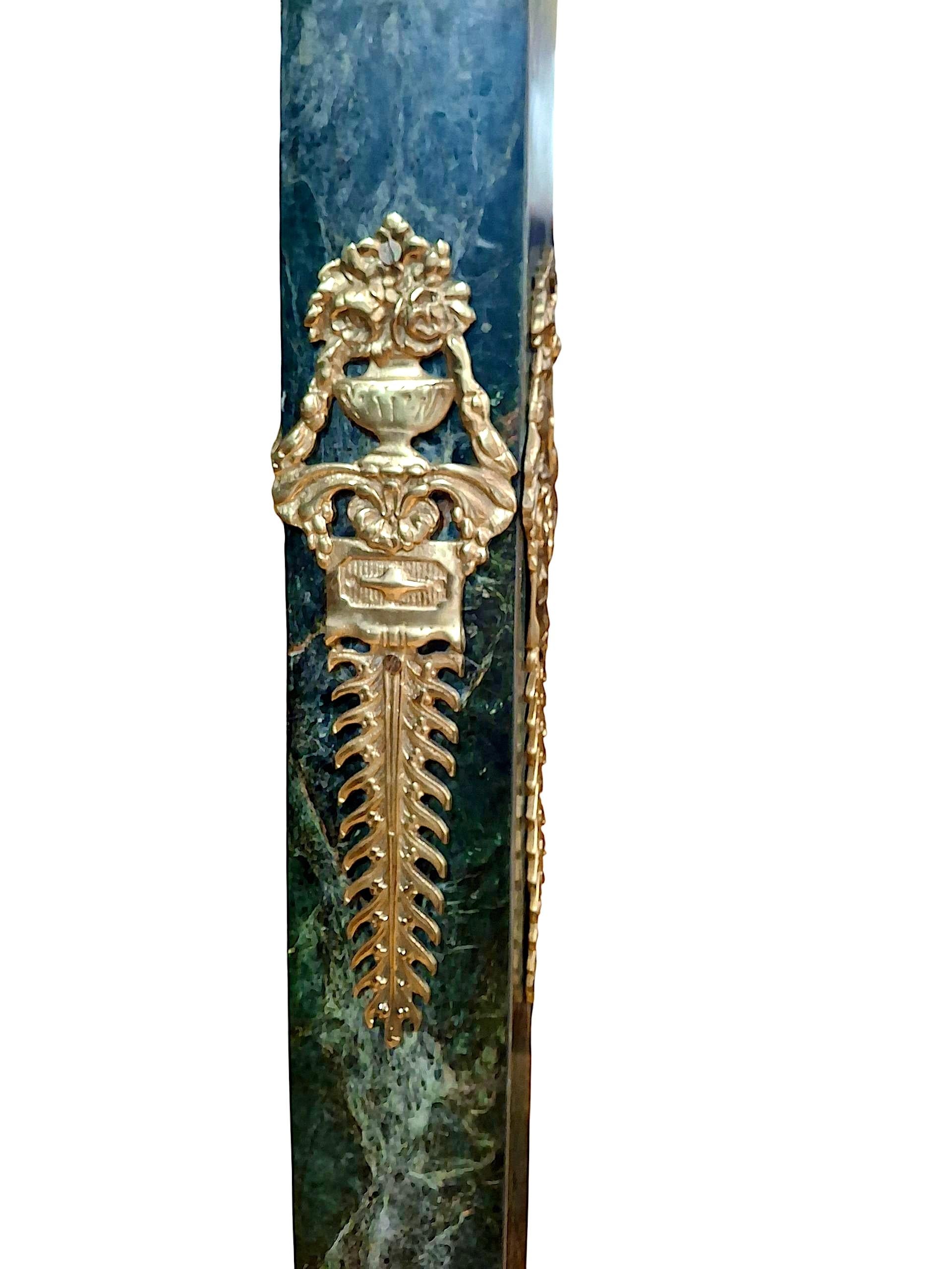 Pair of Empire Style Verde Antico Marble and Gilt Bronze Pedestals For Sale 2