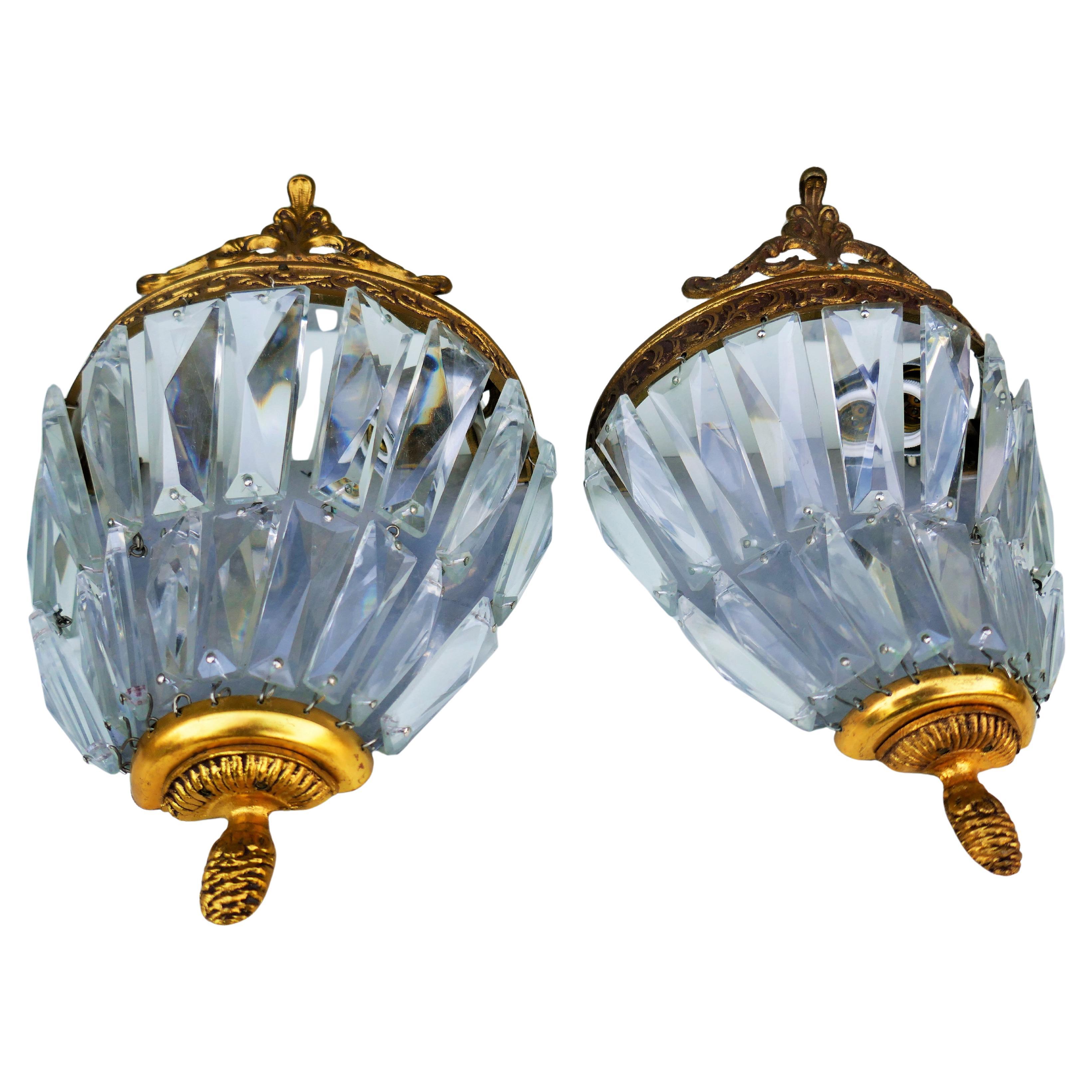 French Pair of Empire style wall lamps, possibly gilded bronze For Sale