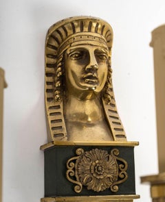 Pair of Empire Style Wall Lights in Gilded and Patinated Bronze.