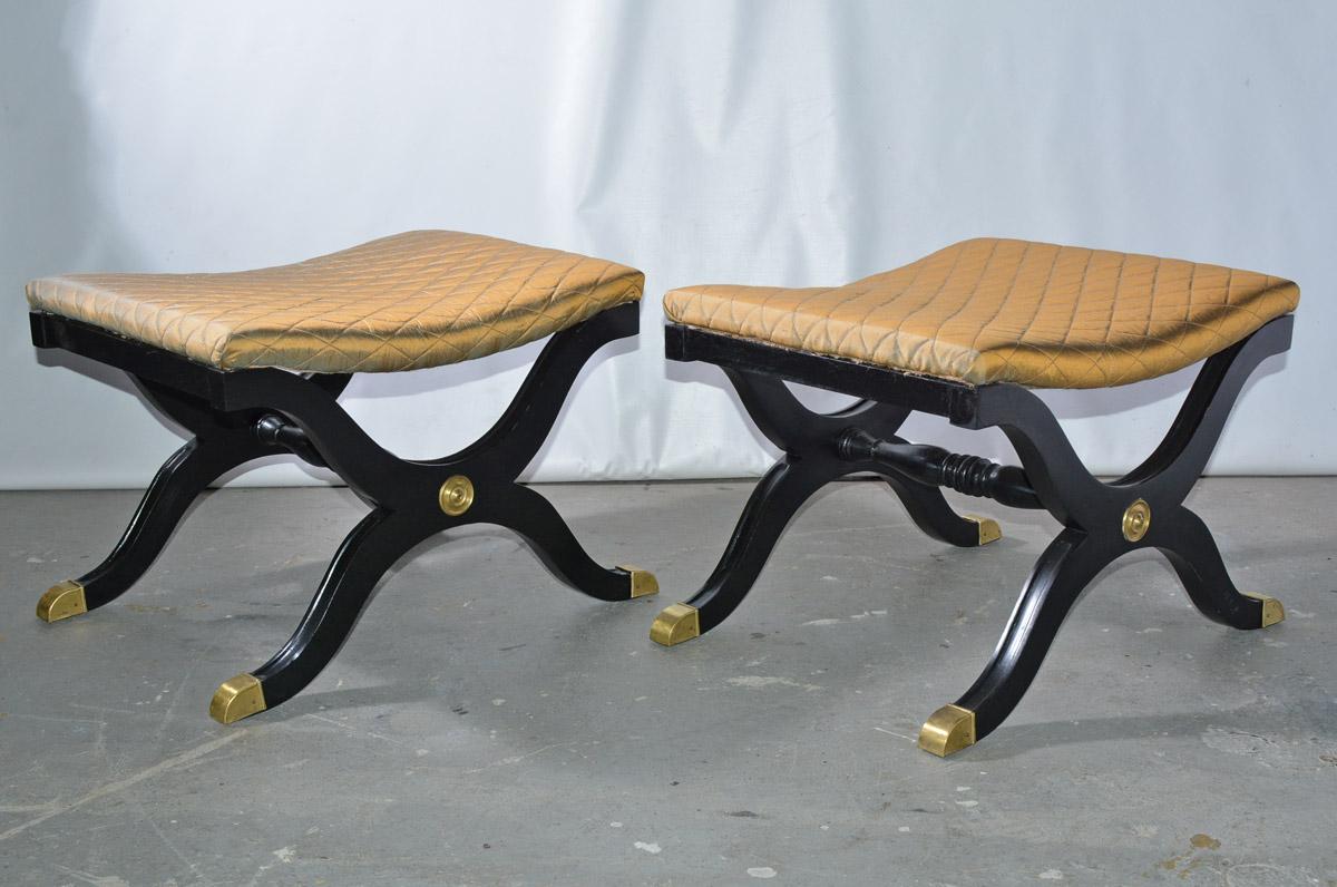 American Pair of Empire-Style X Form Painted Stools