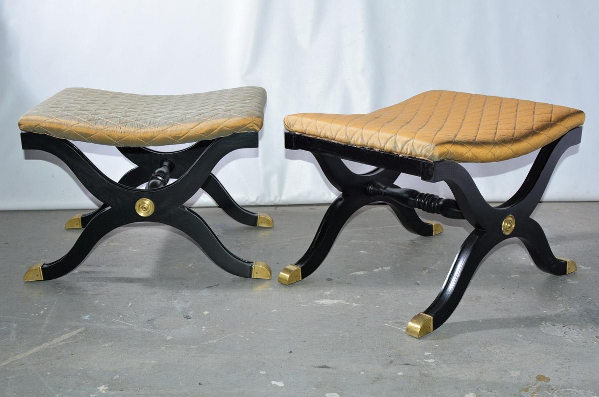 Machine-Made Pair of Empire-Style X Form Painted Stools