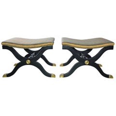 Vintage Pair of Empire-Style X Form Painted Stools