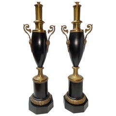 Vintage Pair of Empire Tole and Bronze Table Lamps