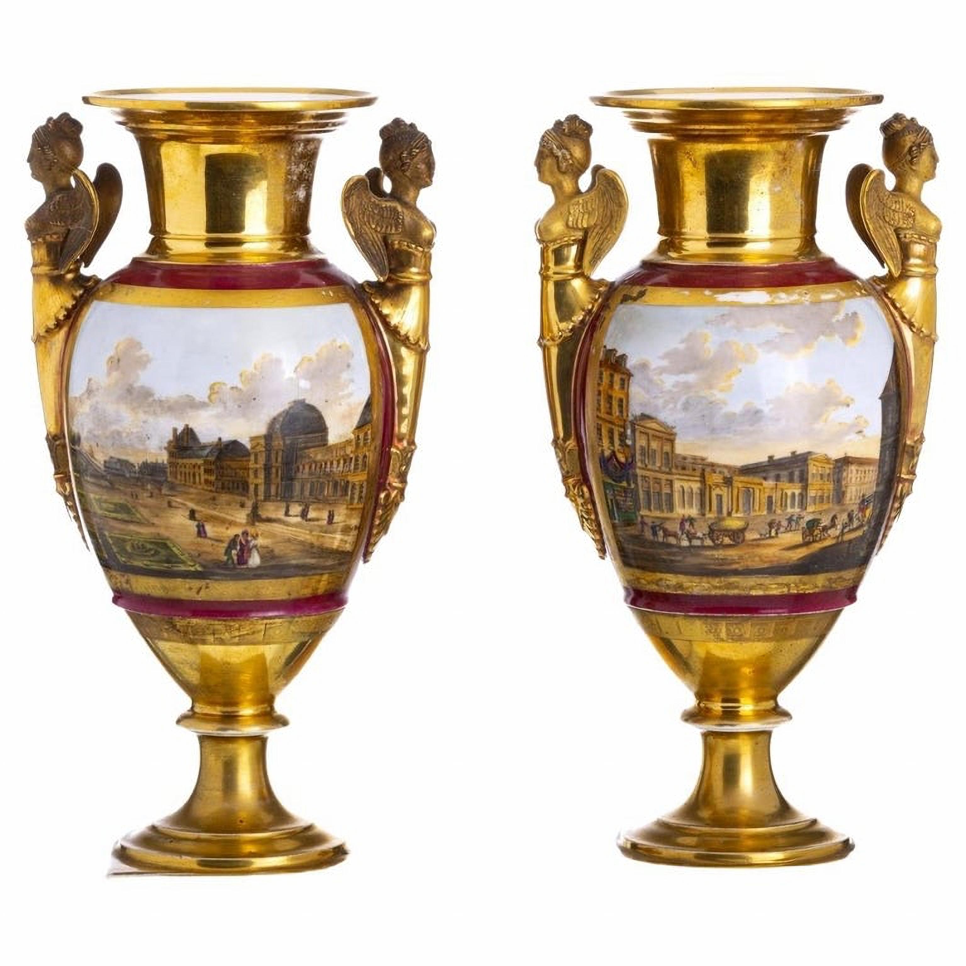 Paar Empire-Vasen „Views of Versailles“ Napoleon III., 19. Jahrhundert (Porzellan) im Angebot